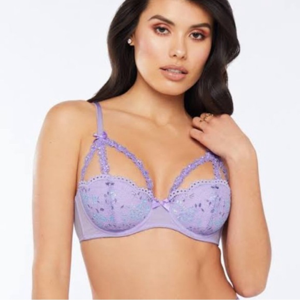 Savage X Fenty Lavender Iridescent Lace Caged Bra 34D